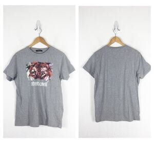 Roberto Cavalli Grey Tiger Short Sleeve Tee XL Cotton Graphic Animal Print